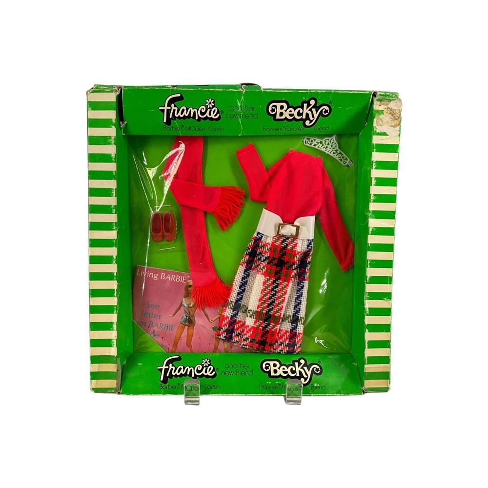 Vintage 1970 Mattel Francie And Becky Midi Plaid Outfit New In Box Complete 3444
